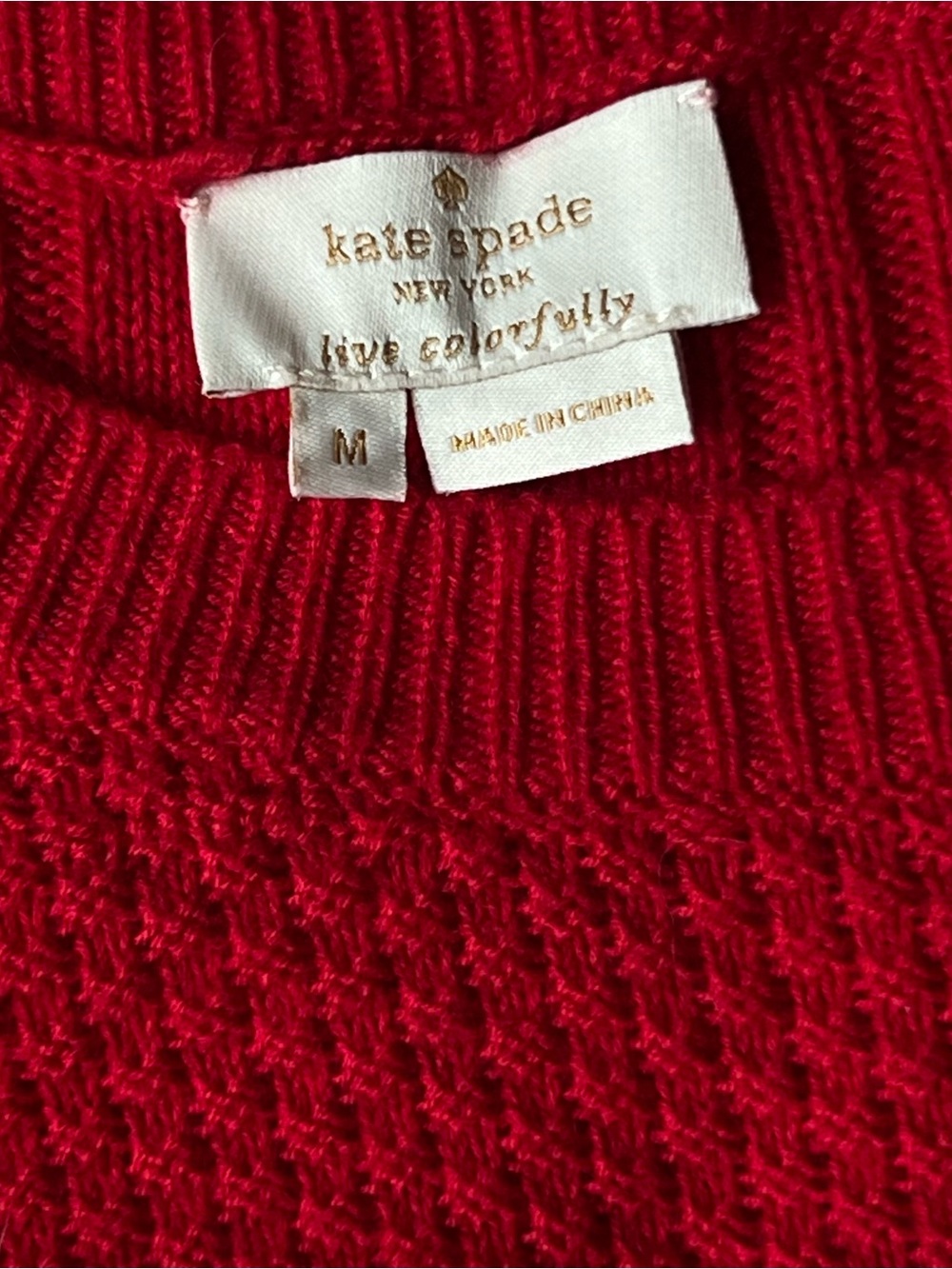 KATE SPADE NY Wool Blend Red Ruffle Popcorn-Knit Crew Sweater - Picture 6 of 7